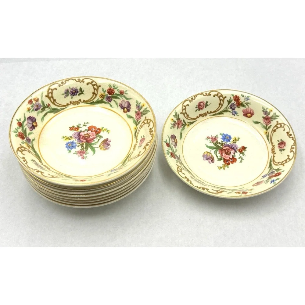 J&G Meakin Reg Sol‎ Registered Soleil Floral Berry Bowls Gold England Set 9